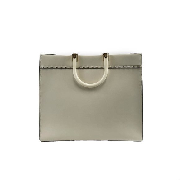 FENDI - Plexiglass Handle Sunshine Medium Cream Shopper Tote w/ Shoulder Strap - Picture 6 of 15